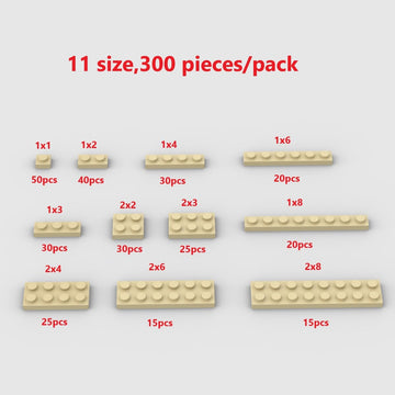 300 Piece Tan Building Plate Bulk Assortment Pack, Tan Small Base Plate Accessories For Building With 12 Size, Compatible With L