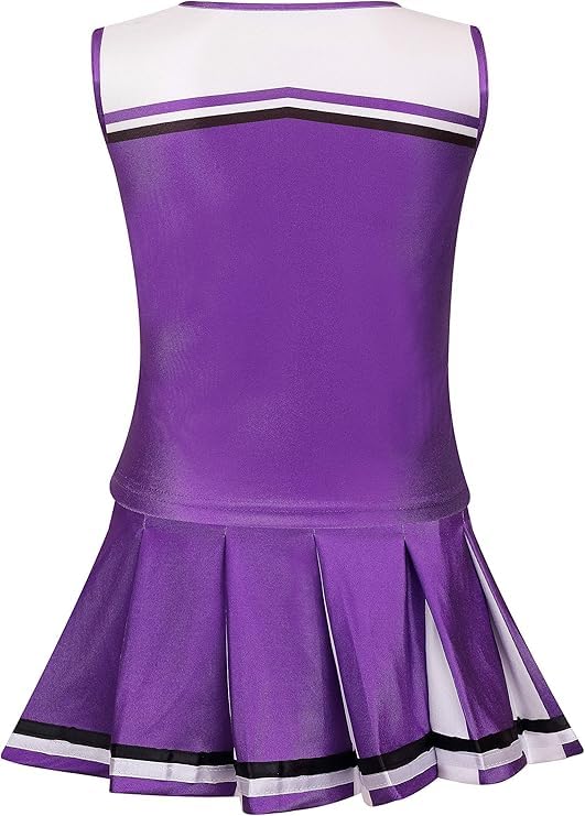 Lmyove Classic Purple 5-Piece Cheerleading Set For Kids - Includes Top, Skirt, Pom Poms, Headband, And Socks,12-14Y