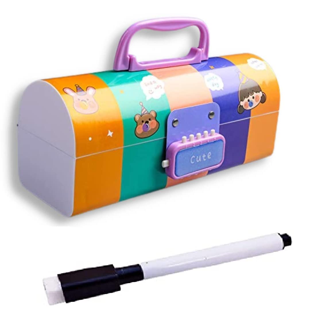 Invite Enterprise Plastic Kids Pen & Pencil Box,Suitcase Style Password Lock Pencil Case,Multi-Layer Pencil Box For Kids,Station