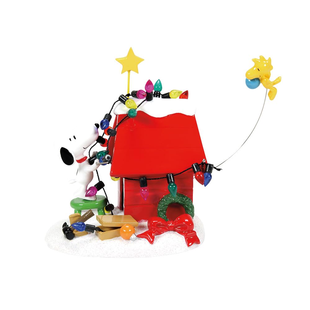 Department 56 Peanuts Decoration, Snoopy’S Dog House, Woodstock, Christmas Lights, 8', Red