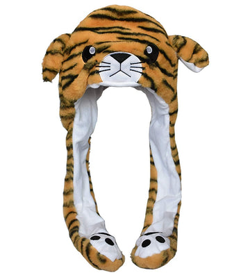 Joyhy Kids Adults Plush Hat Ear Moving Ear Flap Hat With Paw Brown Tiger