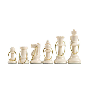We Games Bulk Keychain Chess Set, 17 White Plastic Chess Pieces W/Chain, Key Ring, Cute Keychain Accessories, Keychain For Men, Car Keys Keychain