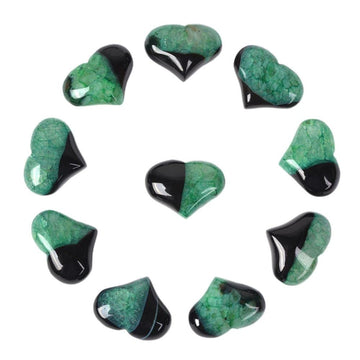 Dyed Green Drusy Druzy Agate Gemstone Healing Crystal 1 Inch Mini Puffy Heart Pocket Stone Iron Gift Box (Pack Of 10)