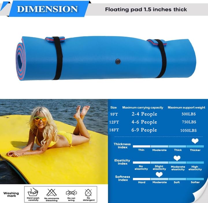 MarKnig 9 Ft Floating Mat, Lily Pad Floating Mat, Water Mat with 500Lbs Support Weight, Floating Pad for Lake, 3-Layer Tear-Resi