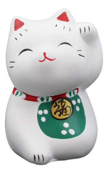 Ebros Japanese Good Luck And Fortune Charm Beckoning Cat Maneki Neko With Baby Bib Miniature Ceramic Figurine 2.5' Tall Welcoming Lucky Cats Symbol (White Maneki Neko)