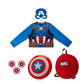Marvel Captain America Superpower Pak - Backpack with 12-inch Removable Plastic Shield  tossing Discs  Long Sleeve Costume Top  and Plastic Mask Multi - Youth Medium