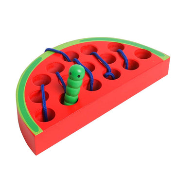 Skrtuan Wooden Lacing Threading Toys Wood Block Puzzle Car Airplane Travel Game Montessori Early Development Fine Motor Skills Educational Gift For 3 4 5 Years Old Toddlers Baby Kids, 1 Watermelon
