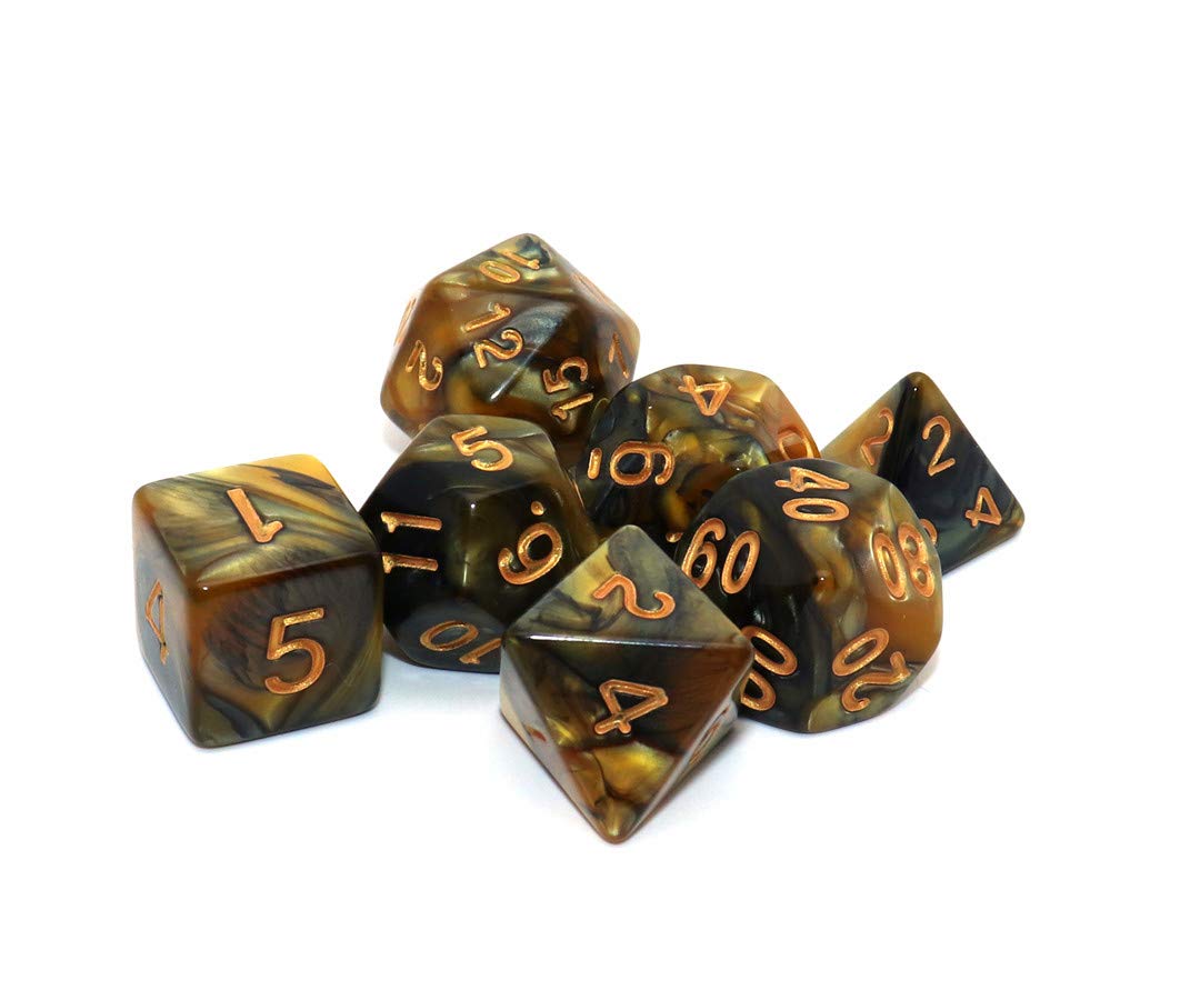 CREEBUY DND Polyhedral Dice for Dungeon and Dragons D&D RPG Role Playing Games Gold Black Dice with Dice Bag