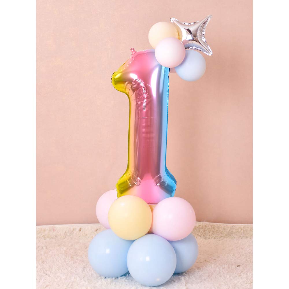 Toniful 40 Inch Rainbow Large Numbers Balloons 0-9, Number 1 Digital 1 Helium Balloons, Foil Mylar Big Number Balloons For Birth
