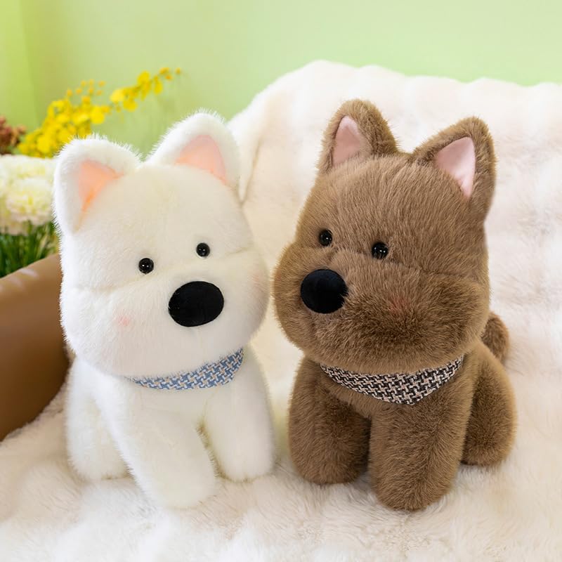 WUFUVAP Cute West Highland White Terrier Dog Stuffed Animals Soft West Highland Plush Scottish Terrier Westie Puppy Stuffed Dog Plushies Gifts for Kids (Brown)