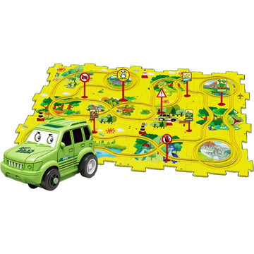 Powertrc Puzzle Track Car Playset, 25 Pcs Puzzle Racer Kids Car Track Set, Toys For Boys 3-5, Floor Puzzle Adventure Track Set, Car Set For Boys 3-5 Toddler Toy Gift (Safari Theme)