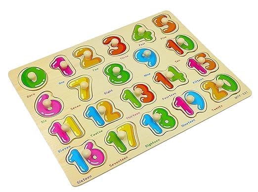 PopPlop 1 to 20 Wooden Number Numerical Puzzles Counting Board for Kids and Toddlers (21 Pieces)