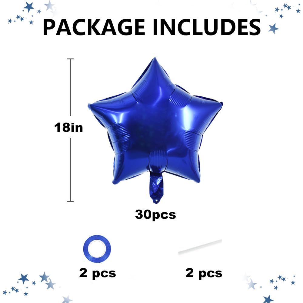 TONIFUL 30Pcs 18 Inch Navy Blue Star Shape Foil Balloons Big Dark Blue Stars Helium Mylar Ballons for Birthday Wedding Baby Show