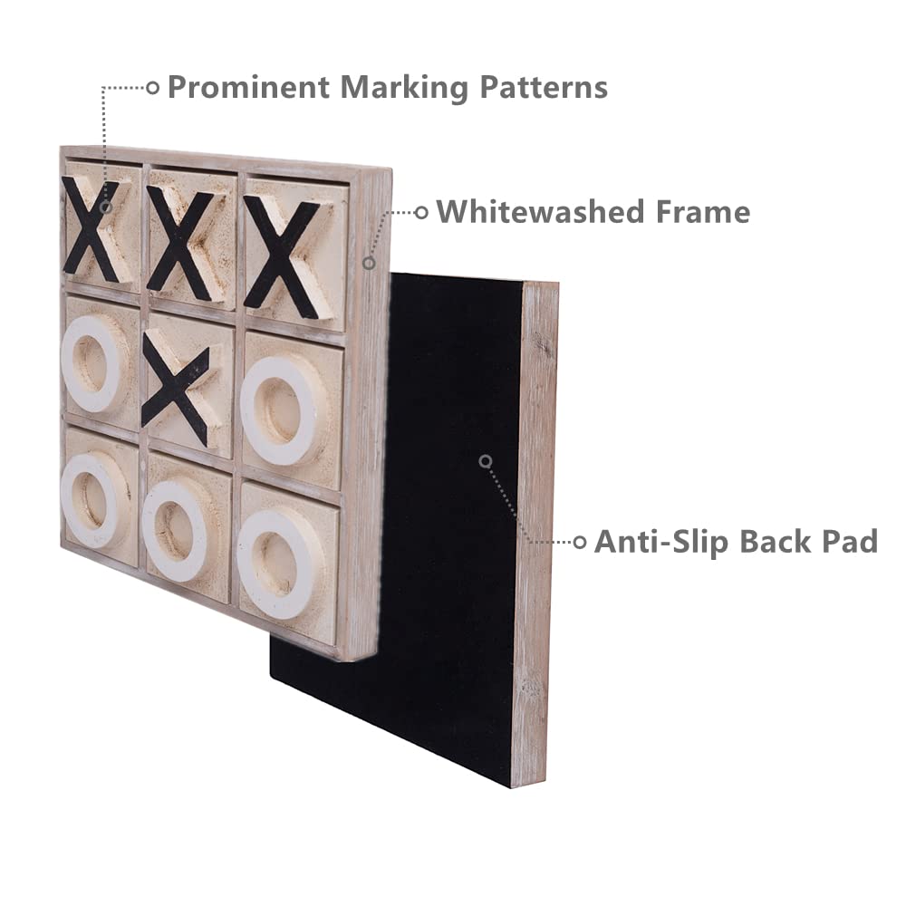 JEVERGN 12.6 Large Wooden Tic Tac Toe Game  Rustic Coffee Table Game  Wood Farmhouse Tic Tac Toe Board Game Decor  Family Games for mature-themed & Kids  Washed Brown