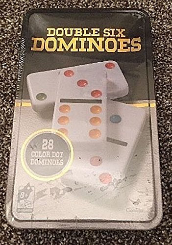Cardinal Double Six Color Dot Dominoes Set in Ivory Collectors Tin, Model 8875, 28 Plastic Dominoes