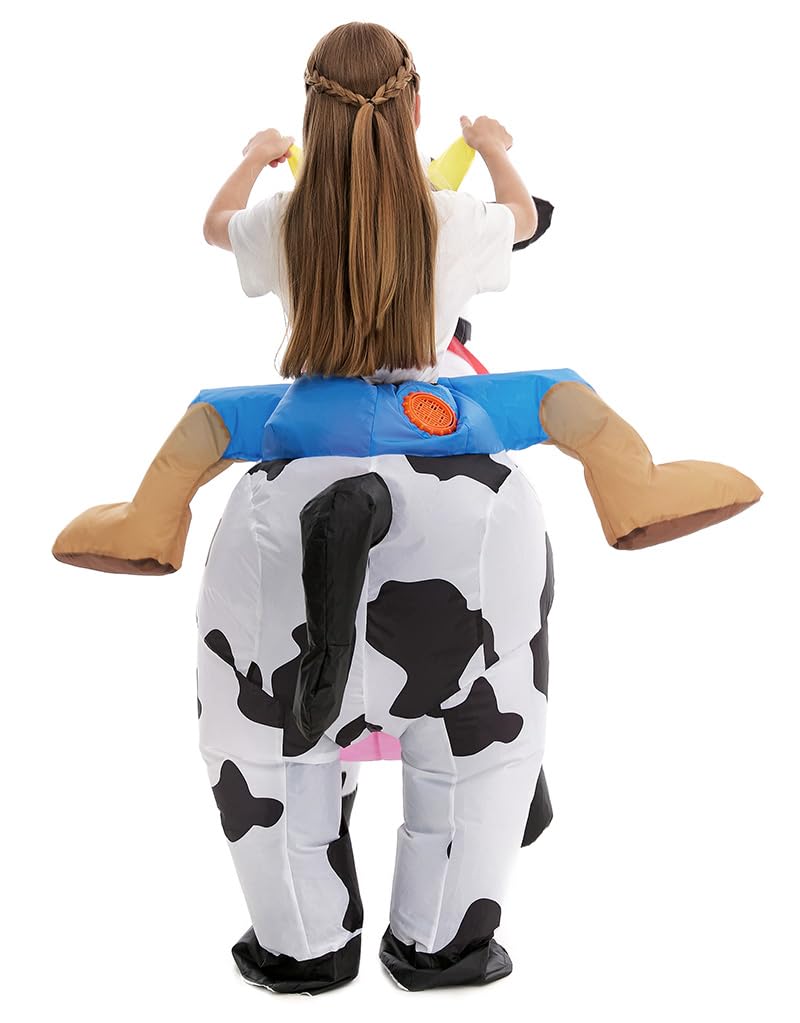Inflatable Cow Costume Kids Boys Girls, Blow up Ride on Animal Cosplay Teen, Riding Halloween Rider Clothes Child