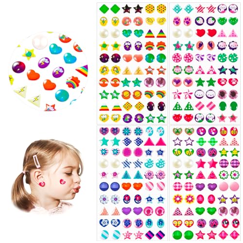 KXCOFTXI 240PCS Sticker Earrings for Girls, Self-Adhesive 3D Crystal Gems, Multicolour