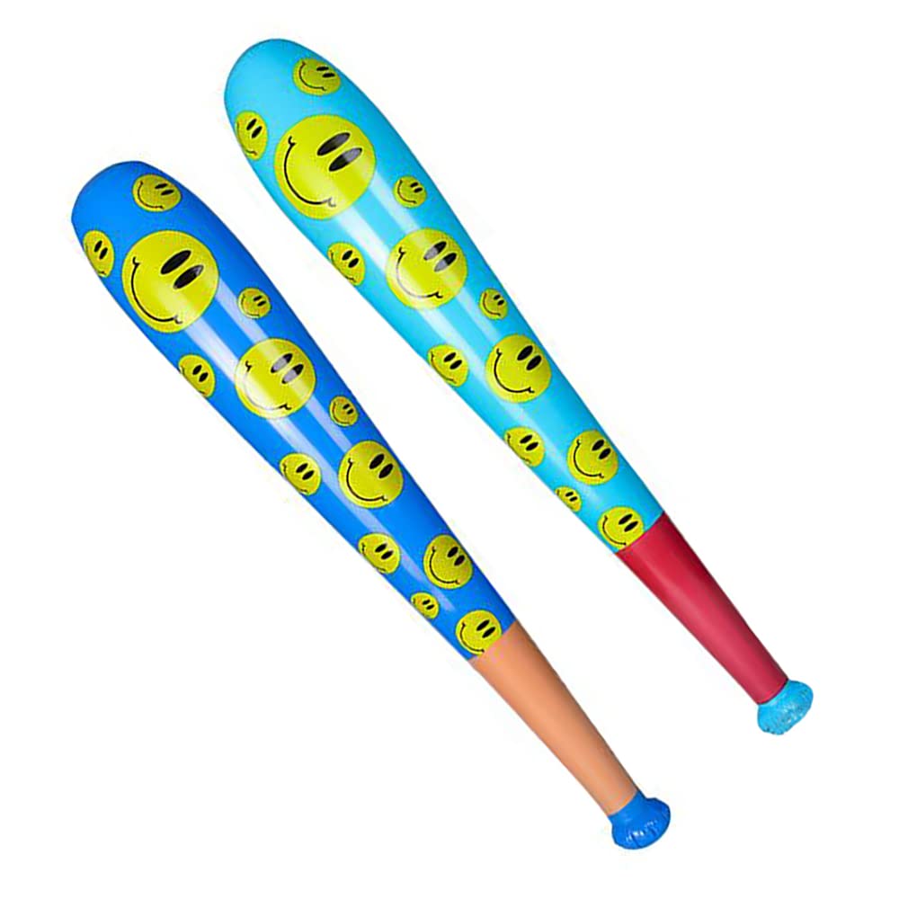 Baseball Bat Inflate Happy Face Design, 3.5' Feet Tall, Assorted Colors (2-Pack)