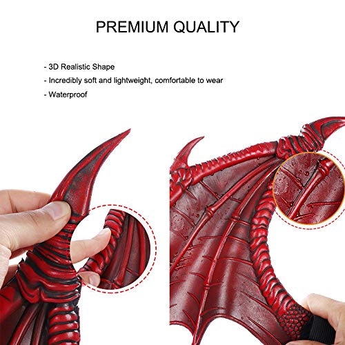 Alodidae Dragon Costumes Set Devil Wings Demon Tail Dino Mask For Halloween Masquerade Party Cosplay (Red)