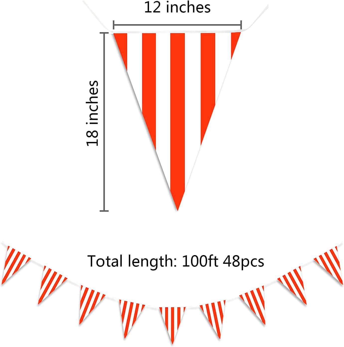 Piokio 100Ft Red And White Striped Pennant Banner, Carnival Circus Theme Party Decorations Supplies, String Triangle Bunting Flags For Birthday Party, Festival Celebration, Events Classroom Decor
