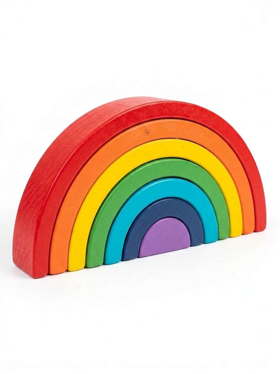 Absorb Wooden Rainbow Stacker Toy  7Piece Montessori Rainbow Puzzle For Balancing, Stacking & Creative Play. Natural Wooden Bl