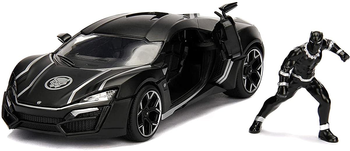 Marvel Black Panther & Lykan Hypersport Die-Cast Car, 1:24 Scalevehicle & 2.75 Collectible Figurine