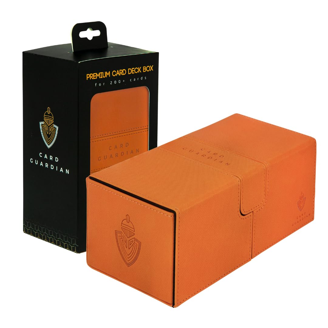 Card Guardian - Premium Double Deck Box (Orange) For 200+ Cards Trading Card Games Tcg Perfect For Magic The Gathering (Mtg), Commander Deck, Yugioh Deck Box, Sports Card Storage Boxes