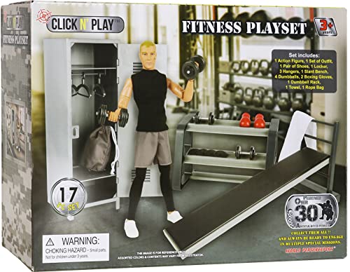 Click N Play Fitness Action Figure Doll Set for Kids with Dumbbells and Boxing Glove Accessories