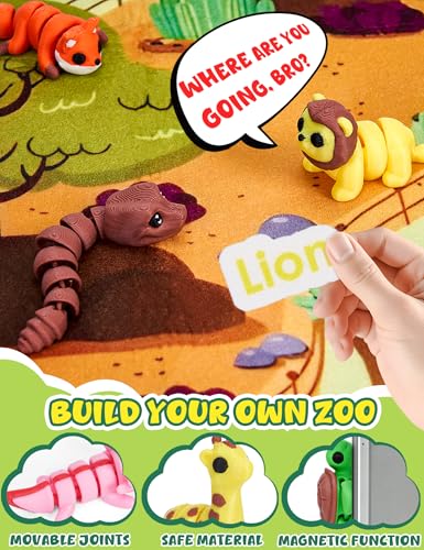 SHUWND Mini 3D Printed Zoo Animals Felt Story Board Set, 25Pcs, 4"x7.5"x2", Interactive Preschool Learning Toy, Colorful Felt