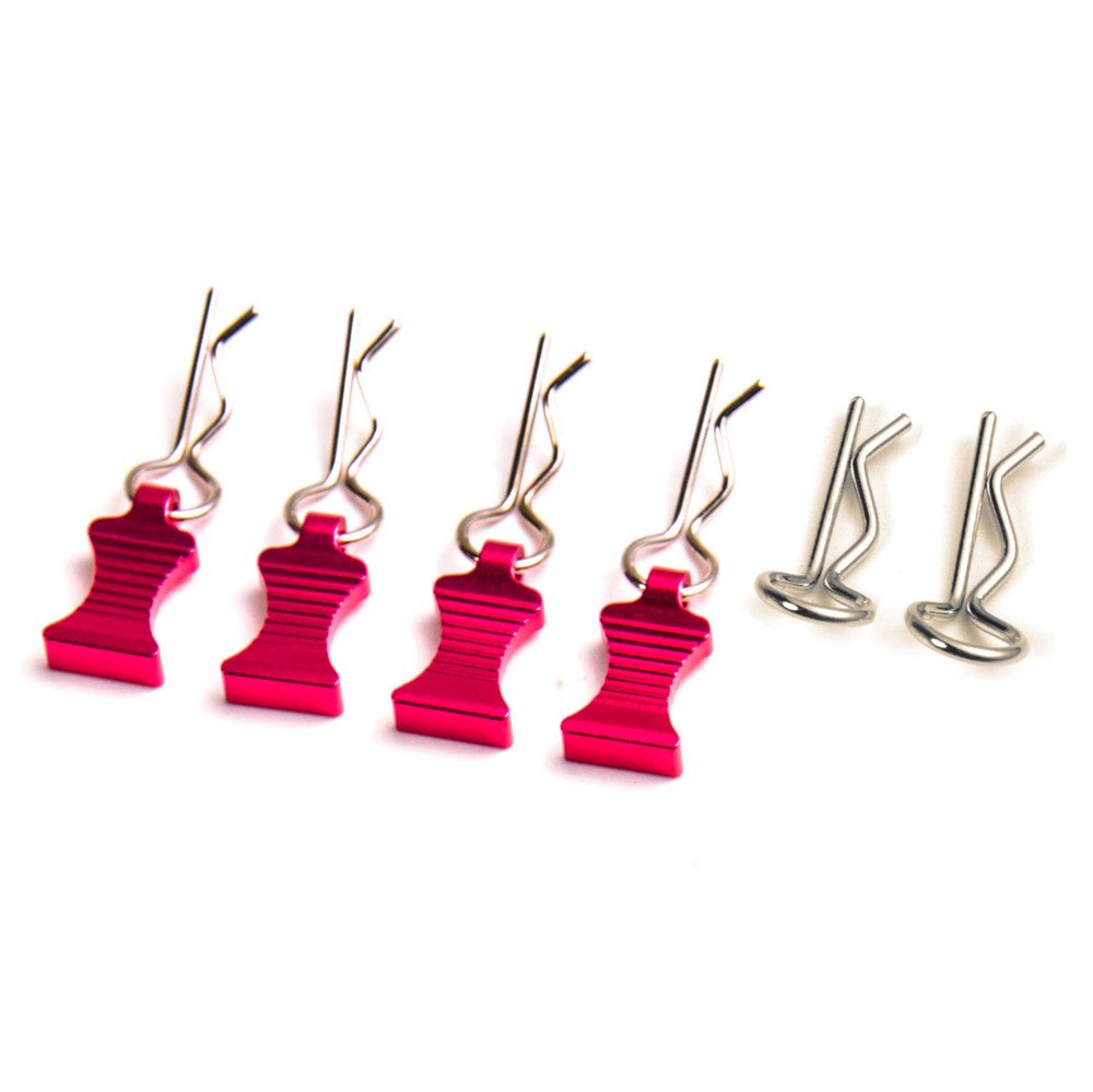 Mohero Metal Rc Body Clips Pins With Pull Tabs For 1/10 Axial Scx10 Rc Model Crawler Car Pack Of 6 (Rose Red)