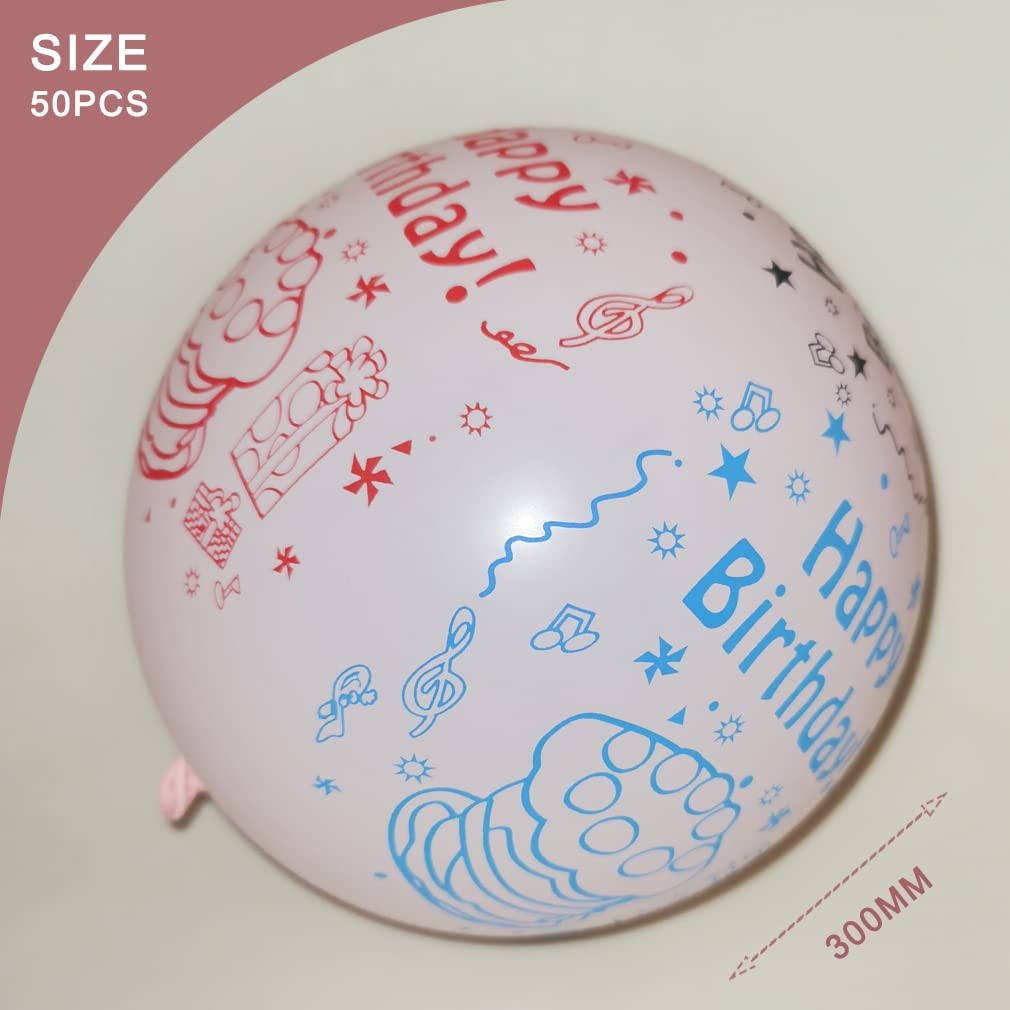 52 Pcs Pink Birthday Balloons With Birthday Party Pattern Children'S Birthday Balloons Decoration Suitable For Girls Birthday Pa