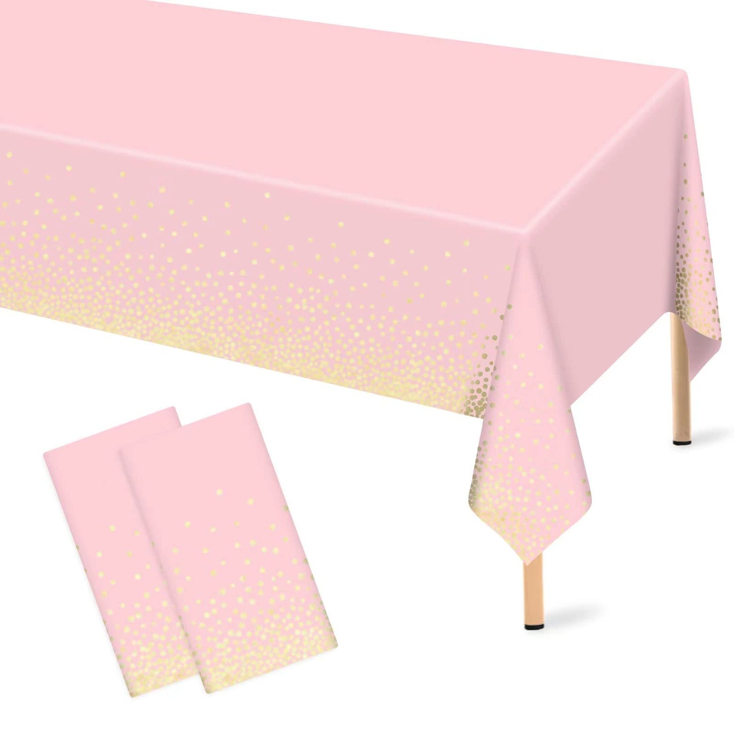 Mulbozy 2 Pcs Pink Tablecloth 54   108  Gold Dot Pink Table Cloth, Pink Disposable Plastic Tablecover for Birthday, Baby Shower,