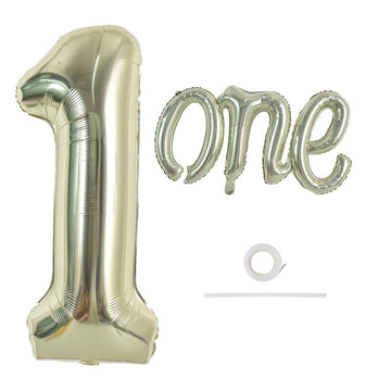 Toniful 40 Inch Giant Light Gold Number 1 Balloon,Mylar Foil Script Cursive Letter 1 Balloon Banner For Boys Girls Kids First Bi
