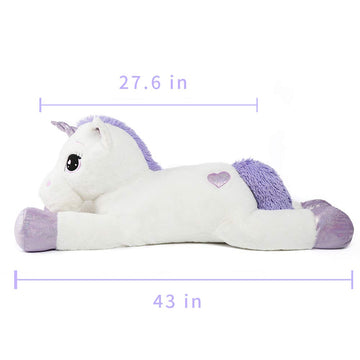 Tezituor 43'' Plush Giant Unicorn Stuffed Animal - White Unicorn Birthday Decoration for Girls