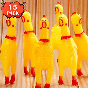 Gejoy 15 Pcs Rubber Chicken Screaming Chicken Queeze Novelty Squeaky Noise Shrilling Shrieking Squawking Chicken Noisemaker Novelty Gadget for Dogs Pets  6.3 Inch(Yellow)