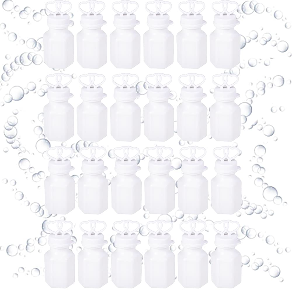 The Dreidel Company Valentine'S Double Hearts Wedding Bubbles In A Mini White Bottle, Includes Bubble Wand, Hexagon Bubble Bottles Party Favors, 0.6 Oz Mini Bottle (Pack Of 24)
