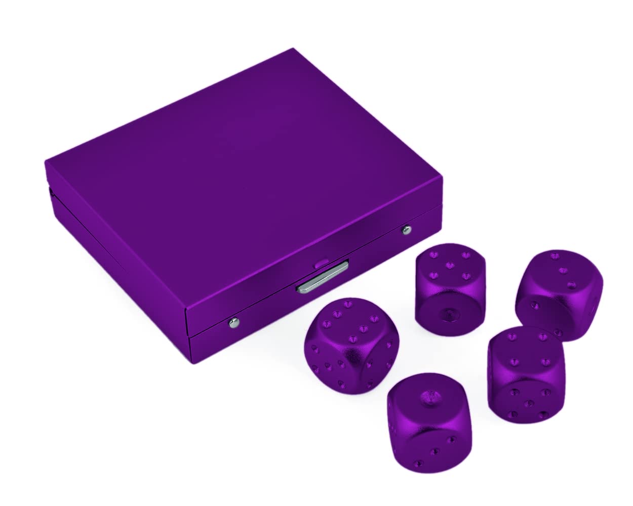 DS.DISTINCTIVE STYLE Aluminum Alloy Dice 5 Pieces 16mm Portable Metal Dices with Case 6 Sided Dice forParty Game (Purple Square)