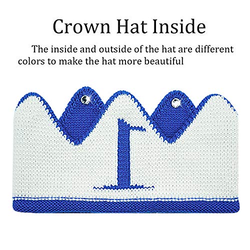 Lujuny Knit 1st Birthday Hat - Happy Baby Crown Headband Cap for Party Costume Photoshoot (BLUE)