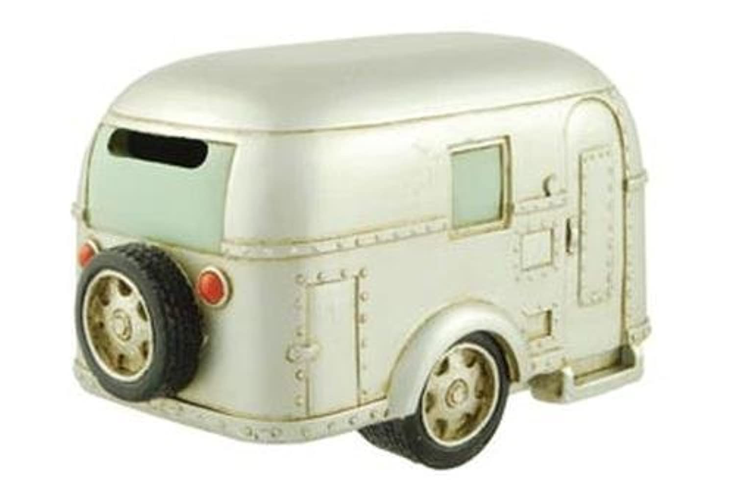 RV Collectibles Coin Bank, Silver Vintage Travel Trailer Camper, 6.5-inch