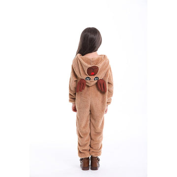 Yolsun Reindeer Costume For Kids Animal Girls Dress Up Flannel Onesie With Hood Christmas Party Role Play Uniform(8-10 Years)