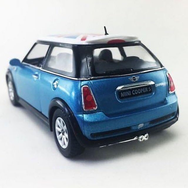 KiNSMART Mini Cooper S Die Cast Metal Model Toy Car, 5" Scale, British Flag Blue, Pullback Action