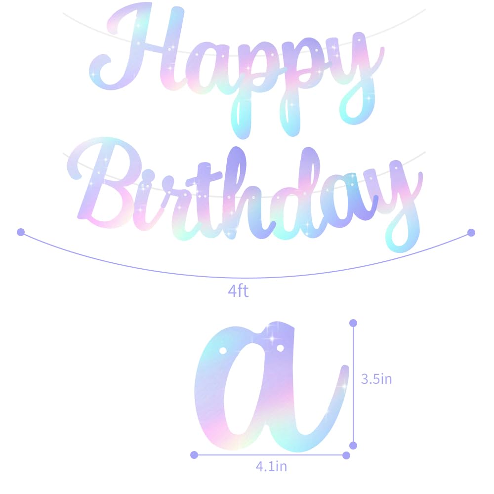 Beishida Iridescent Happy Birthday Banner - No Diy,10Feet,Pre-Strung-Glitter Happy Birthday Sign, Happy Birthday Garland,Happy B