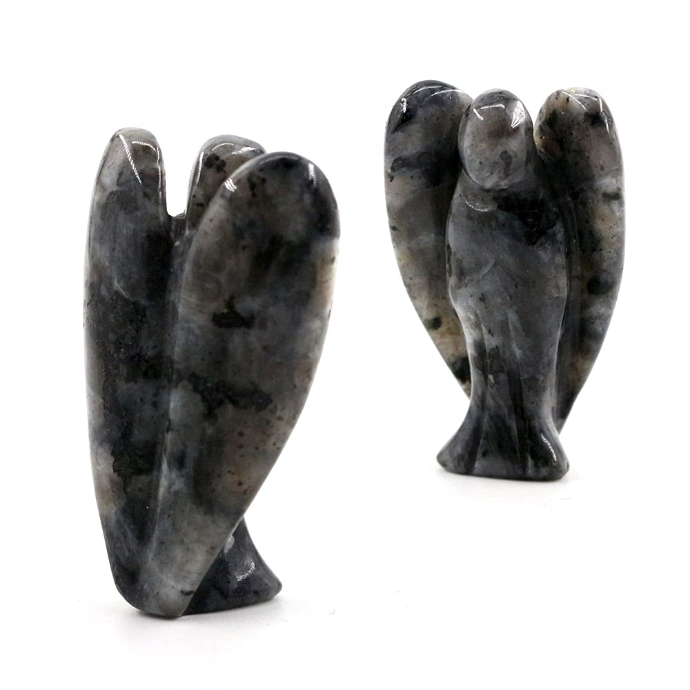 Ouubuuy Larvikite Crystal Angel Figurines Statues 4 pcs Natural Gemstone Carved Pocket Guardian Angel 1.5 inch for Healing Reiki