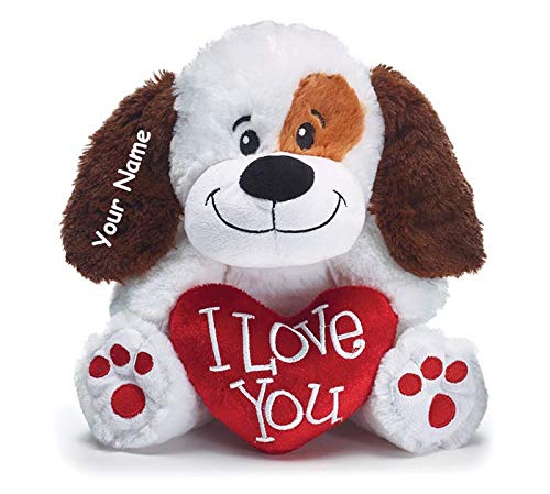 Personalized Valentine's Day Sitting I Love You Puppy with Heart Plush Stuffed Animal Toy for Boys or Girls with Custom Name - 9 Inches