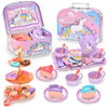 Motiloo 44Pcs Unicorn Tea Party Set for Little Girls - Kid Plastic Tea Party Set Princess Tea Time Pretend Play Tea Set Toys wit