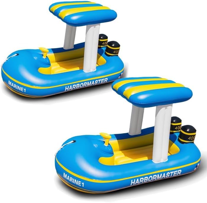 Police Boat Inflatable Pool Floats Kids, Toddler Harbor Master Police Patrol Inflatable Boat Pool Float Ride On, Fun Water Toy S