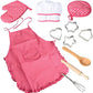 Chef Set for Kids,11pcs Kitchen Costume Role Play Kits, Girls Apron with Chef Hat,Cooking Mitt and Cookie Cutters (Rose red)