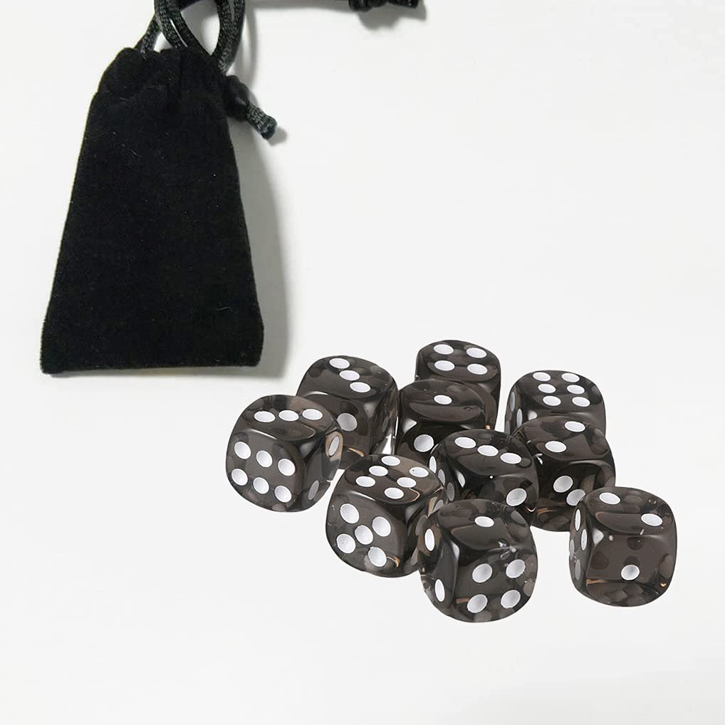 Yiotfandoll 10PCS Polyhedral Dice D6 Dice 16mm Acrylic Dice Game Dice for RPG MTG DND Dice Table Games (Transparent Black)