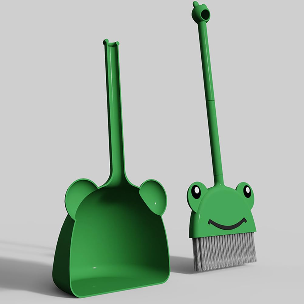 Scktyzs Mini Broom With Dustpan For Boy I Kids Small Cleaning Set Combo Pretend Play I Toddler Kitchen Dress Up Toys-Frog Green