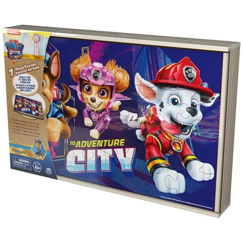 PAW Patrol: The Movie, 7 Wood Puzzles Jigsaw Bundle 12pc 16pc 24pc Chase Skye Marshall Rubble Show with Tray, for Kids Ages 4 an